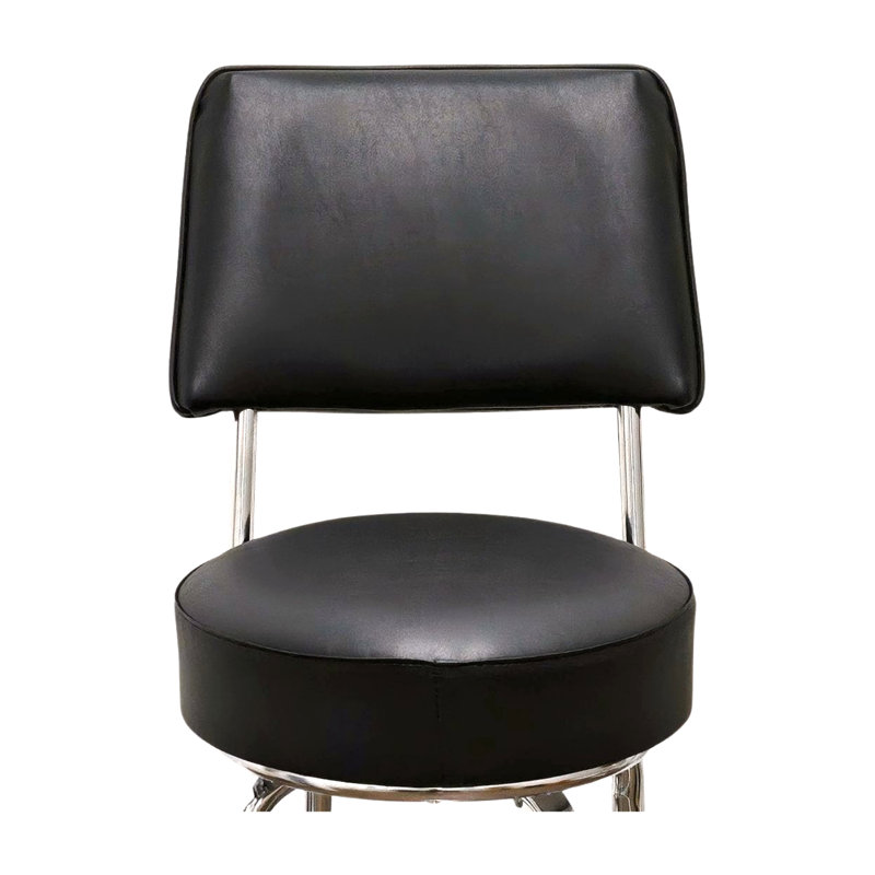 Retro Home Single Ring Upholstered Swivel Bar & Counter Stool with Back, Black, Counter Stool (24" Seat Height)