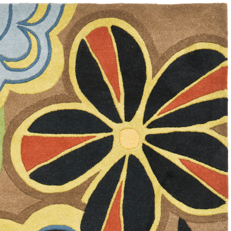 Amini Hand Tufted Wool & Viscose Pile Floral Rug, Round 6'