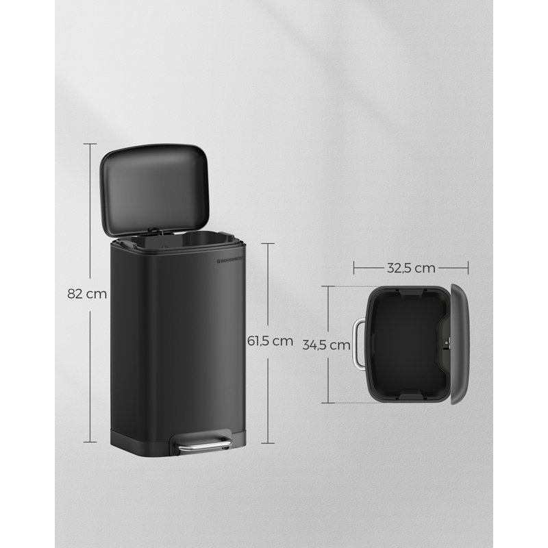 30 Litre Step On Trash Can, Black