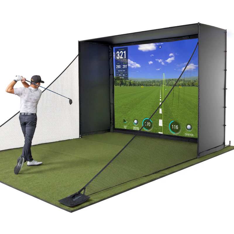 Enceinte de simulateur de golf GoSports avec écran d'impact et filets à queue - trousse de golf 10 x 8 pi avec écran d'impact HD pour l'entraînement à domicile