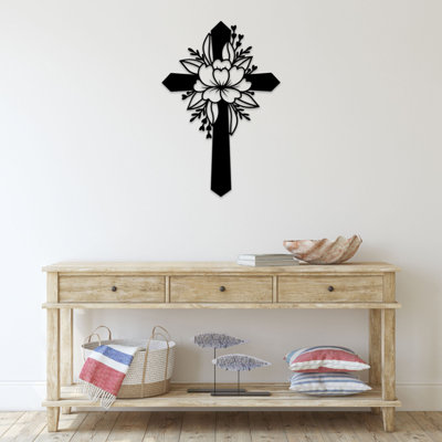 Fleur en métal, art mural croix - décoration florale croix chrétienne - croyance religieuse - sculpture inspirée de Jésus - art industriel rustique en métal - décoration spirituelle - œuvre d'art