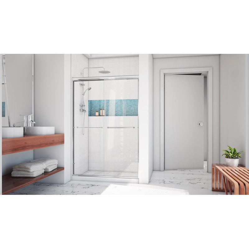 Porte de douche à dérivation semi-sans cadre 54 po x 70 po Leser, Réversible, Chrome poli