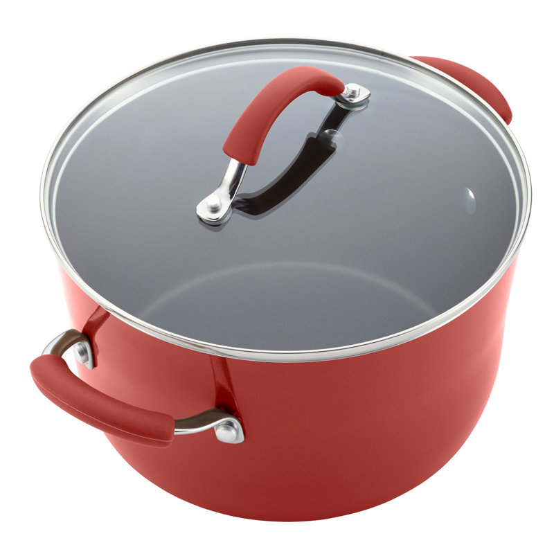 Rachael Ray Cucina Porcelain Enamel Nonstick Cookware And Measuring Cup Set, 14-Piece, Cranberry Red