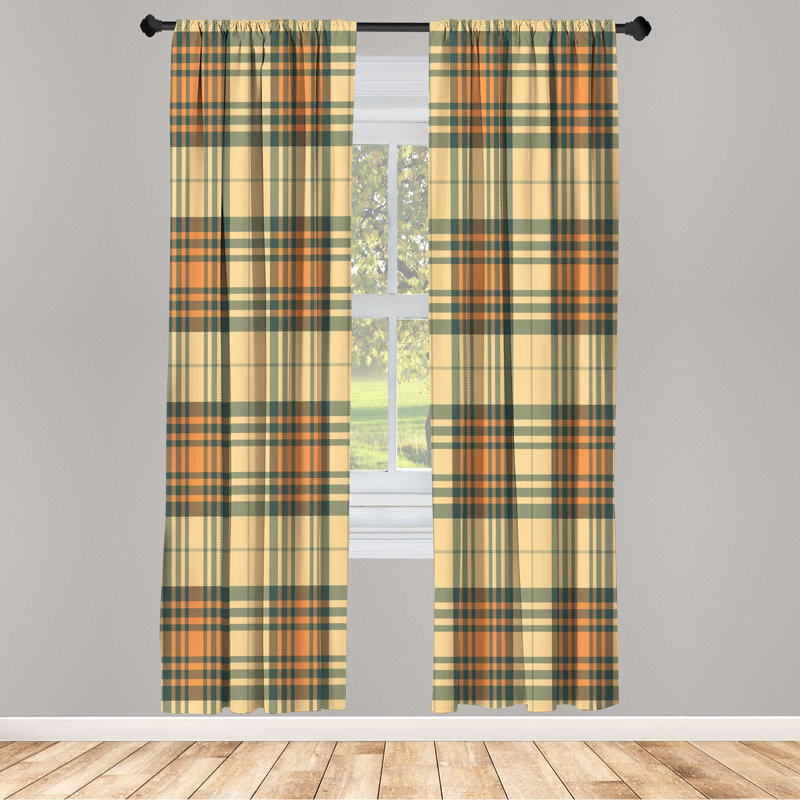  Checkered Curtains, Plaid Tartan English Tile, Pastel Brown, 56" W x 63" L