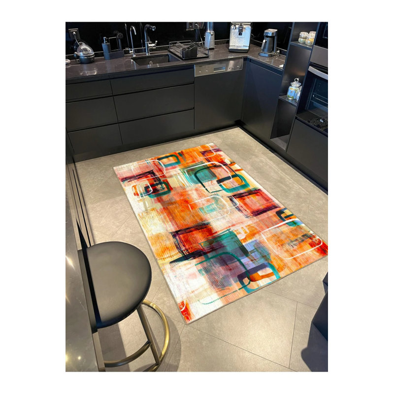 Tapis tissé à carreaux à motif lavable, Rectangle 4 pi x 5 pi 11 po