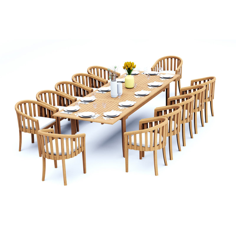 Lenong Teak Wood Patio Dining Set with, 12