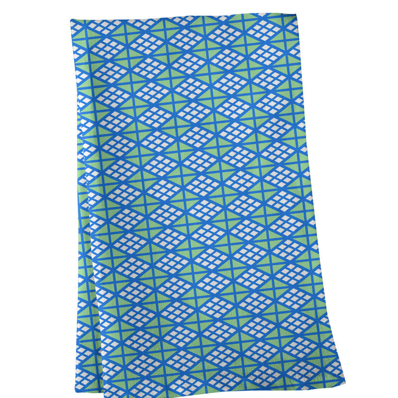 Serviette de thé diamants, Sergé de coton, Aigue-marine