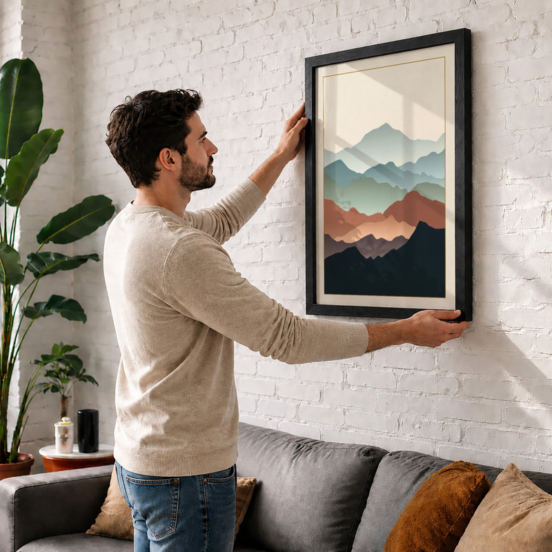 Mountains At Dusk Minimalist - Print, Walnut, A1 - 84.1 x 59.4 cm