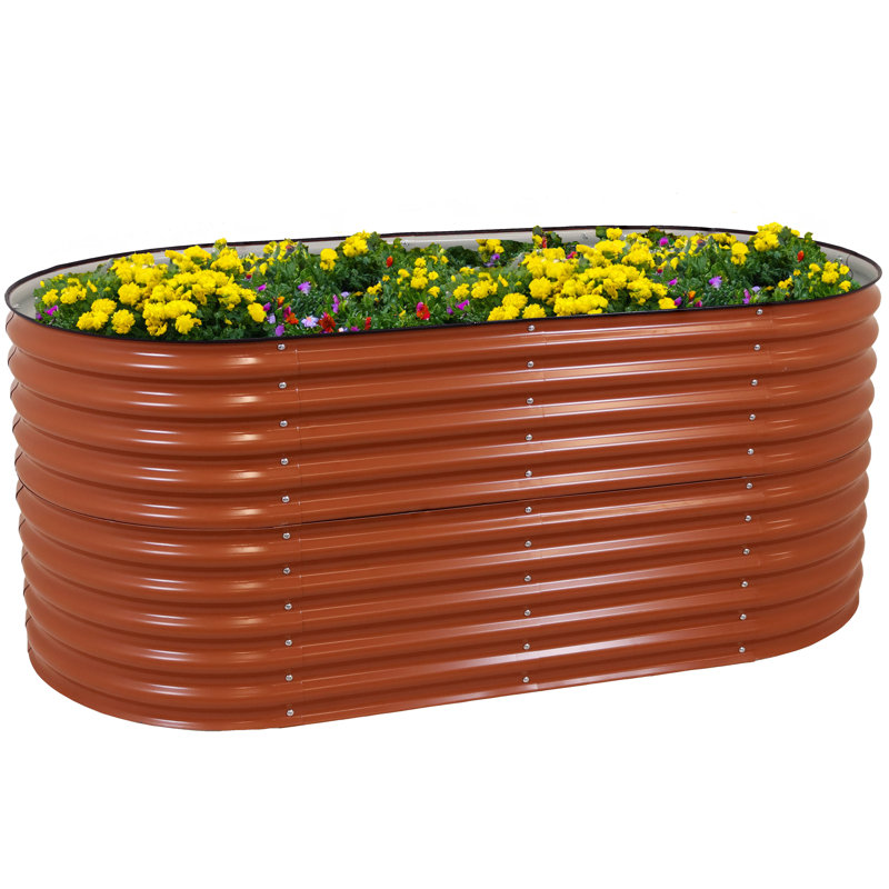Lit de jardin surélevé ovale en acier Lemark - brun - 79 po, H 32 po x l 79 po x P 40 po, Brun