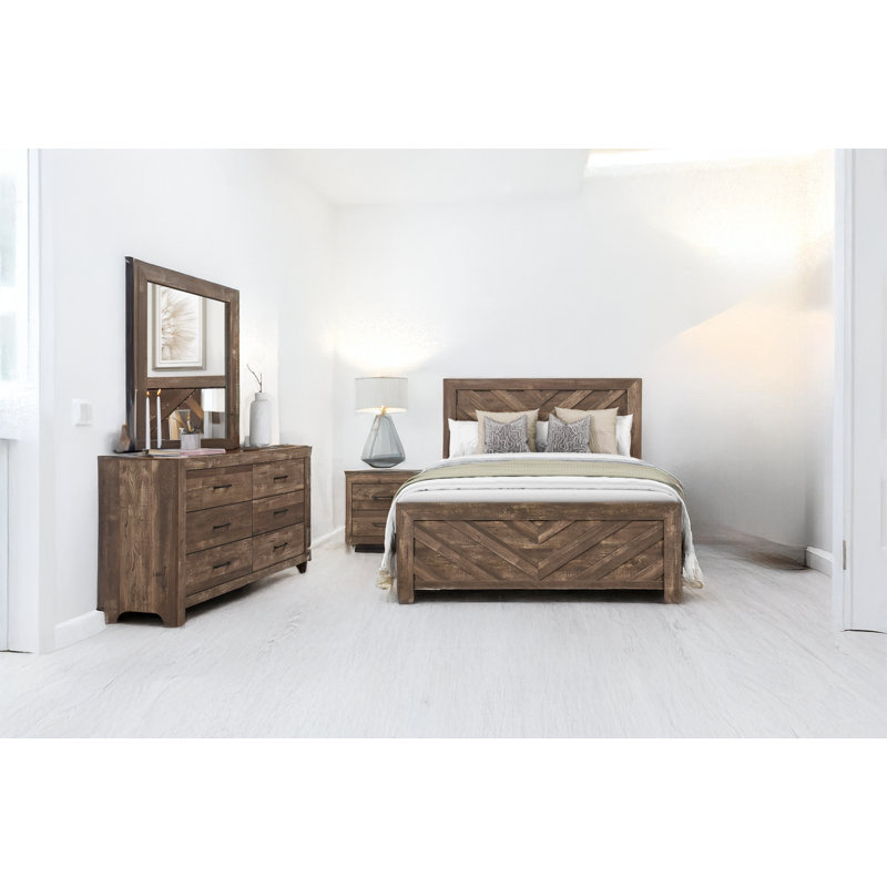 Sibby Rustic White Panel Bedroom Set, Gris rustique, Grand, Ensemble de cinq pièces : lit, table de chevet, c