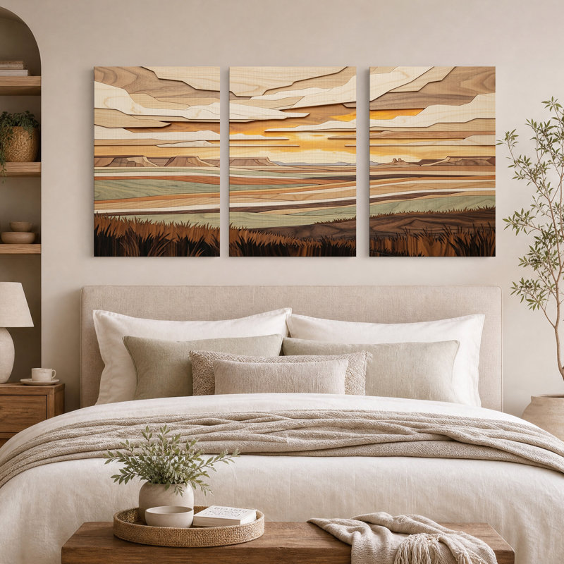 «Layered Wood Landscape», ensemble de 3 toiles, H 24 po x l 16 po x 3 pièces