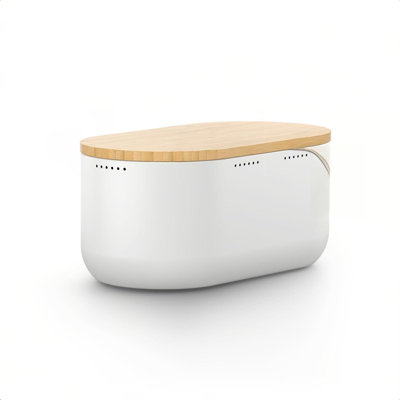 Boîte à pain I Boîte à pain en métal pour une fraîcheur durable avec des patins antidérapants I Bac à pâtisserie avec couvercle en bambou utilisable comme planche à découper