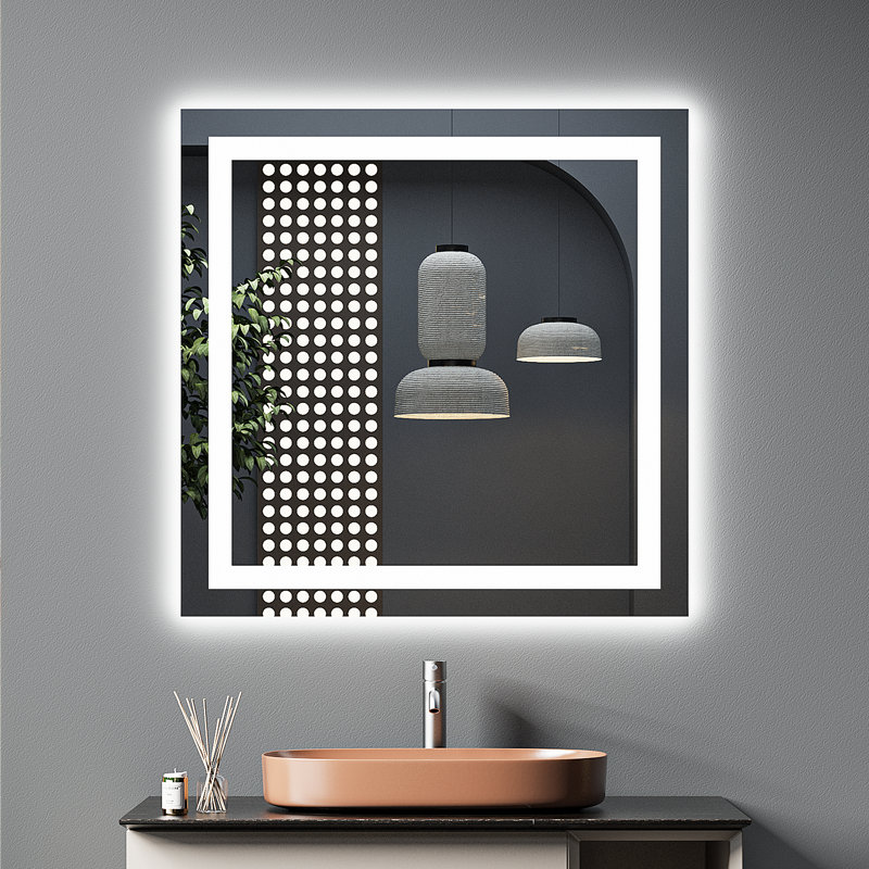 Miroir de salle de bain sans cadre Akilan, 36 po x 36 po