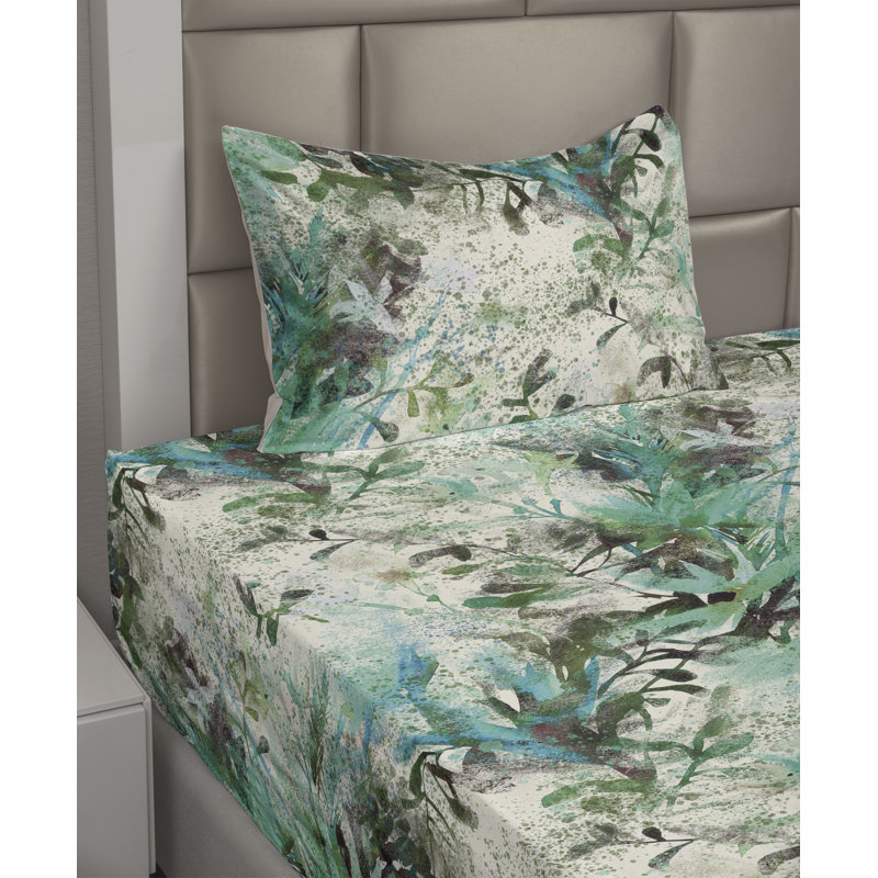 Ambesonne Watercolor Botany Sheet Set 4 Pcs Retro Boho Bloom, Twin XL Sheet Set with 1 Pillowcase