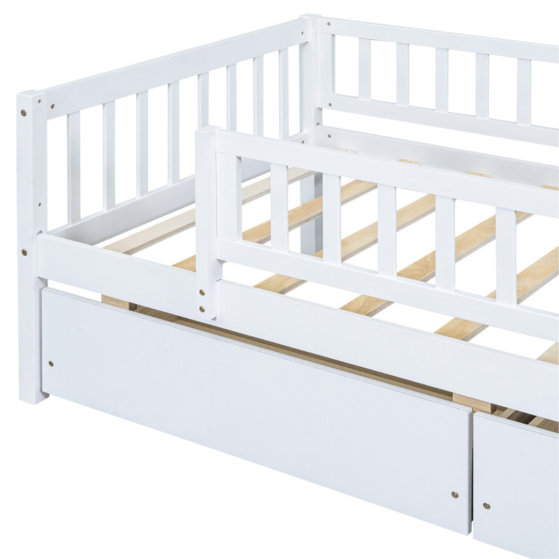 Lit de jour de taille avec deux tiroirs intégrés - option de fabrication robuste et de création d'espace, Lit simple, Blanc