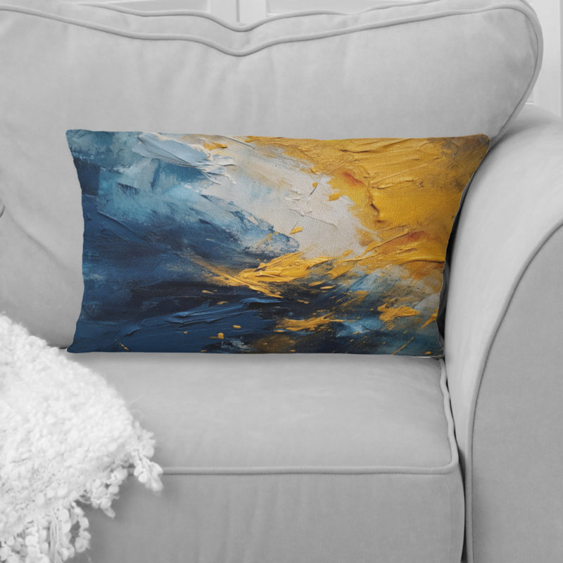 Coussin décoratif imprimé abstrait bleu et jaune II