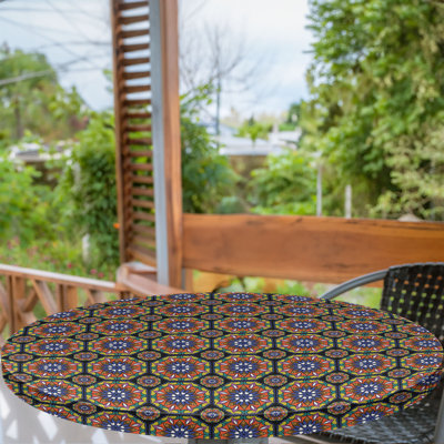 Bungalow Rose Orange Mandala Fitted Round Tablecloth Multicolor