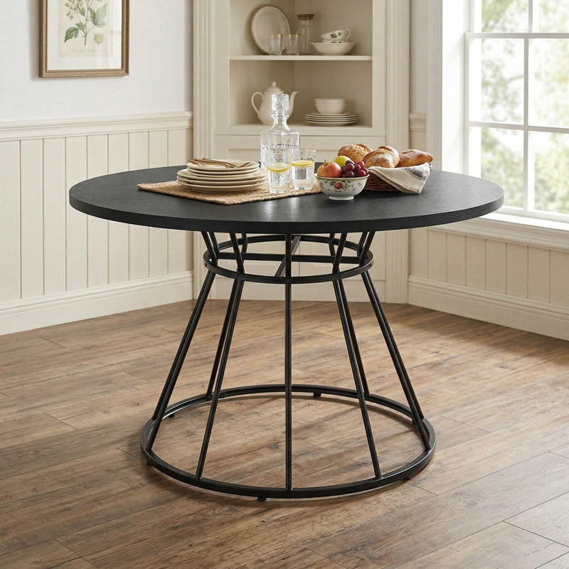 47-Inch Farmhouse Rustic Round Dining Table For 4, Natural Textured Solid Wooden Tabletop With Smooth Waterproof Anti-Scratch Easy-To-Clean Surface