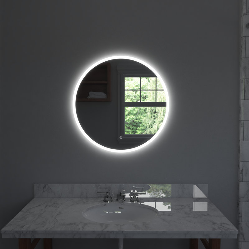 Eva Round Perimeter Lighted Mirror with Memory Dimmer and Defogger, 30" x 30"