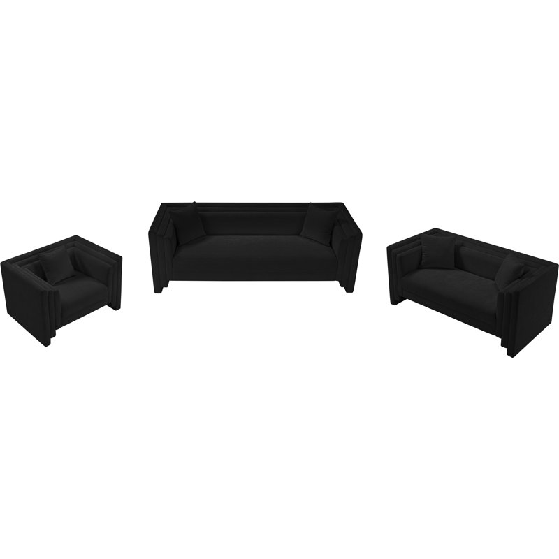 Everett Chenille Fabric Loveseat, Black Chenille Fabric