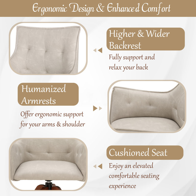Gliese Tufted Upholstered Back Arm Chair, Gray Upholstery/Brown Legs