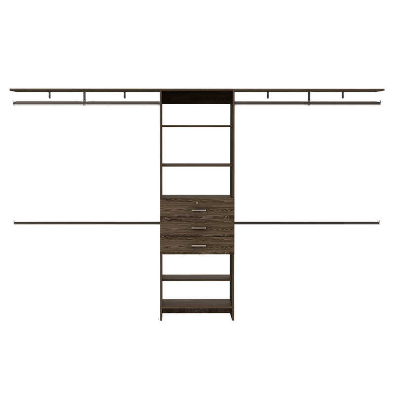 Système d'organisation modulaire Geek pour placard avec tringles, tablettes et tiroirs, Noyer