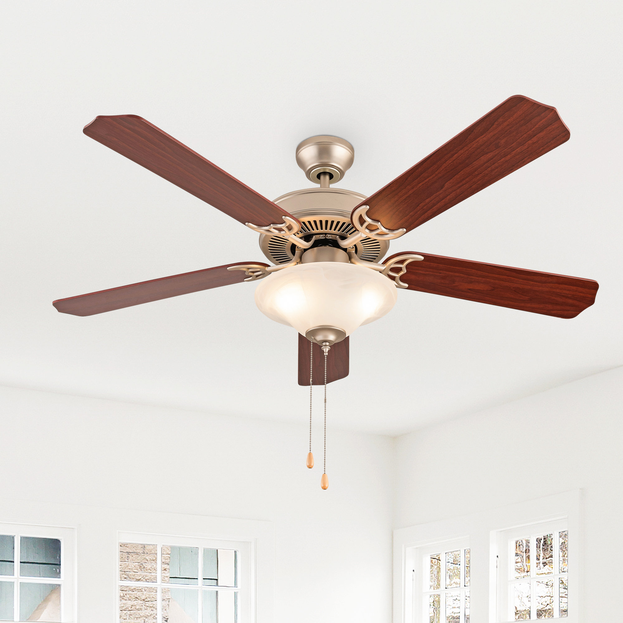 52 in. Indoor Ceiling Fan, Pull Chain and Remote Control, Reversible AC  Motor,Reversible Blades