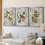 Quatre oiseaux qui chantent - Feuille d'or - Toile sur toile tendue avec châssis encadré - 3 pièces-256279854-256279855