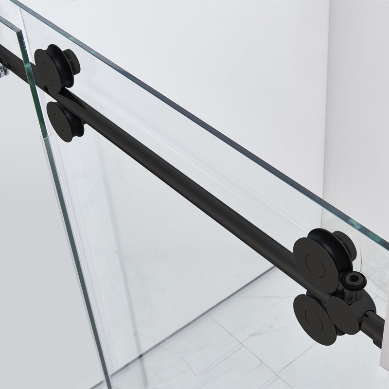 Porte de douche coulissante simple sans cadre l 60 po x H 76 po avec poignée, Noir, noir, noir, noir