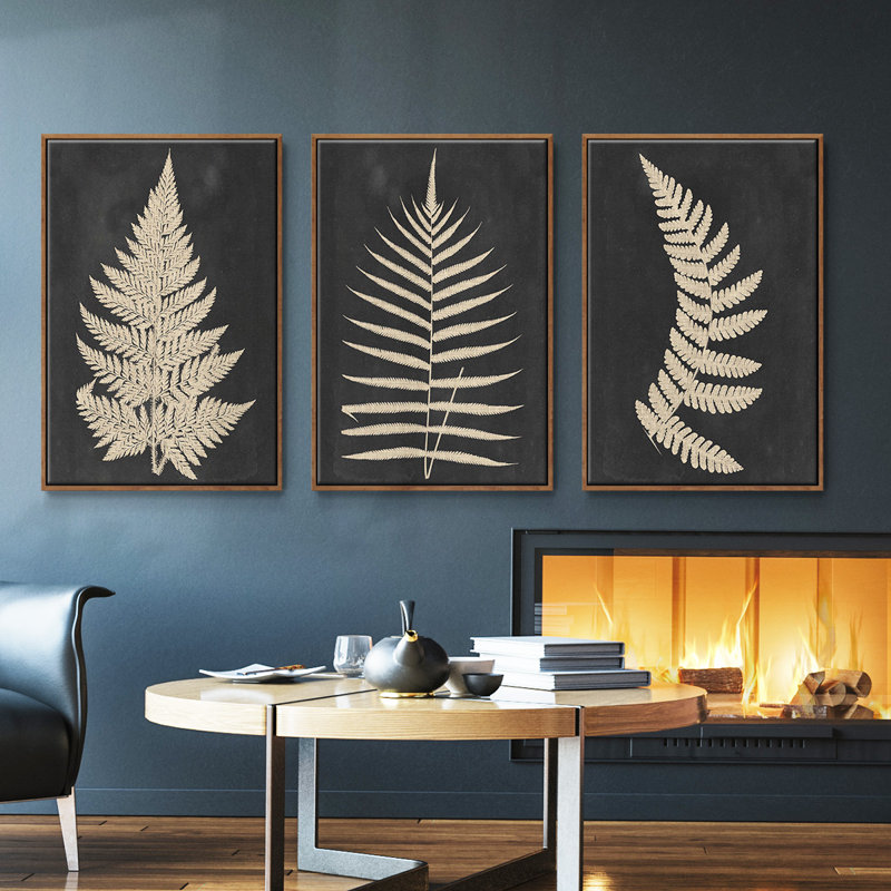 Linen Fern I - ensemble de 3 reproductions sur toile, Noyer, H 36 po x l 72 po x P 2 po