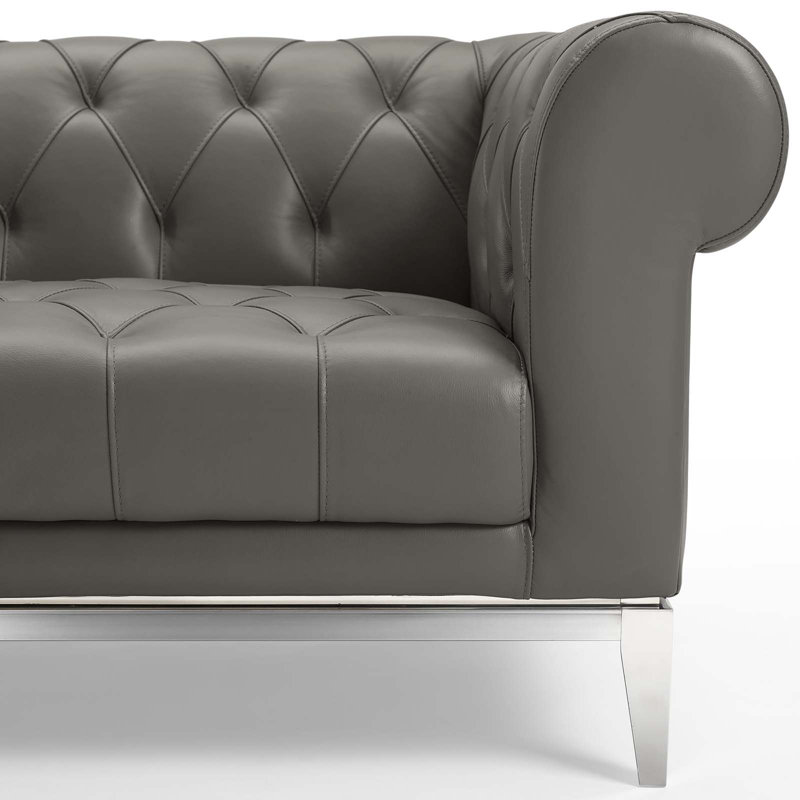 Causeuse Chesterfield Idyll, Cuir véritable gris