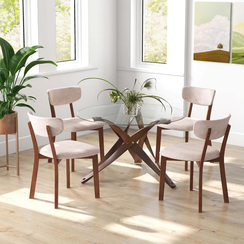 19'' H Upholstered Side Chair, Beige, Walnut