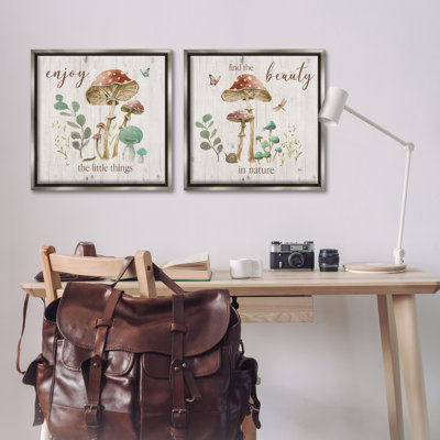«Enjoy Beauty Mushroom», ensemble de 2 toiles flottantes encadrées par Nan