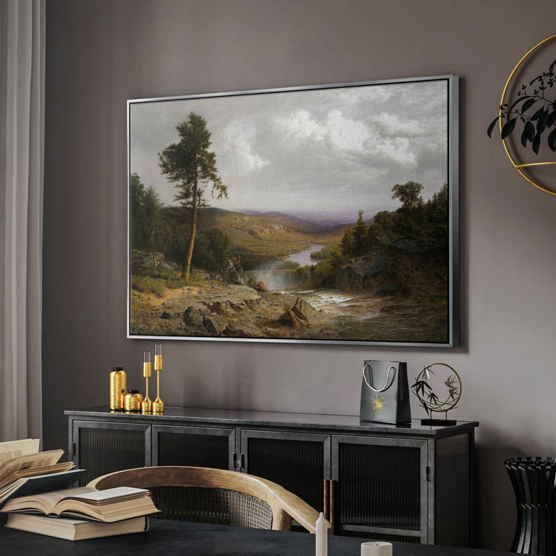Paysage rétro - CMXCIV, Toile argentée avec cadre flottant, H 25 po x l 37 po