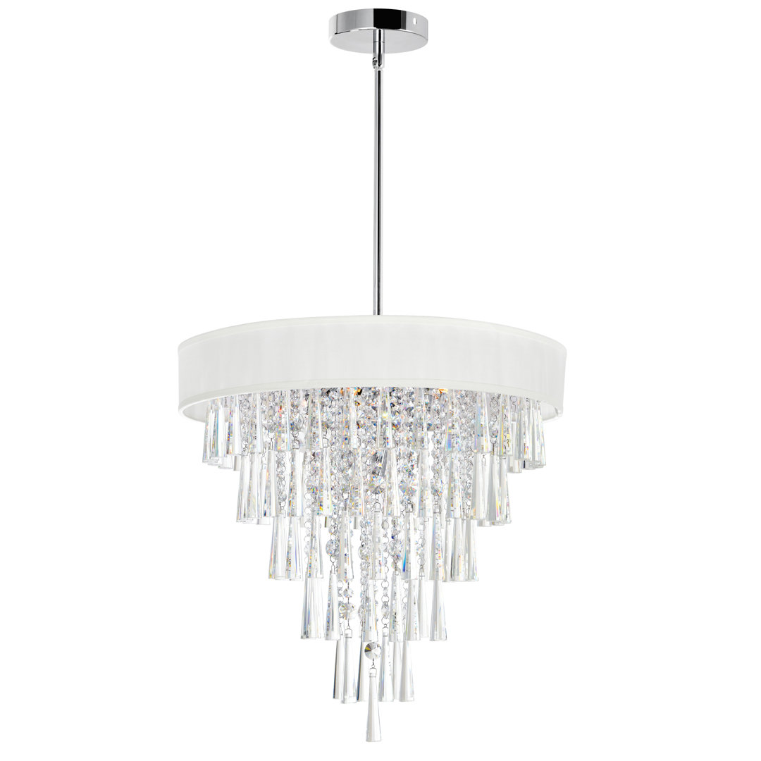 22" Black or Off White Drum Chandelier – Glam 8-Light Fixture with Clear Glass Drops and G9 Bulb Base, Adjustable Chrome Rod – Modern Crystal Lighting for Dining Room or Entryway Rosdorf Park 
