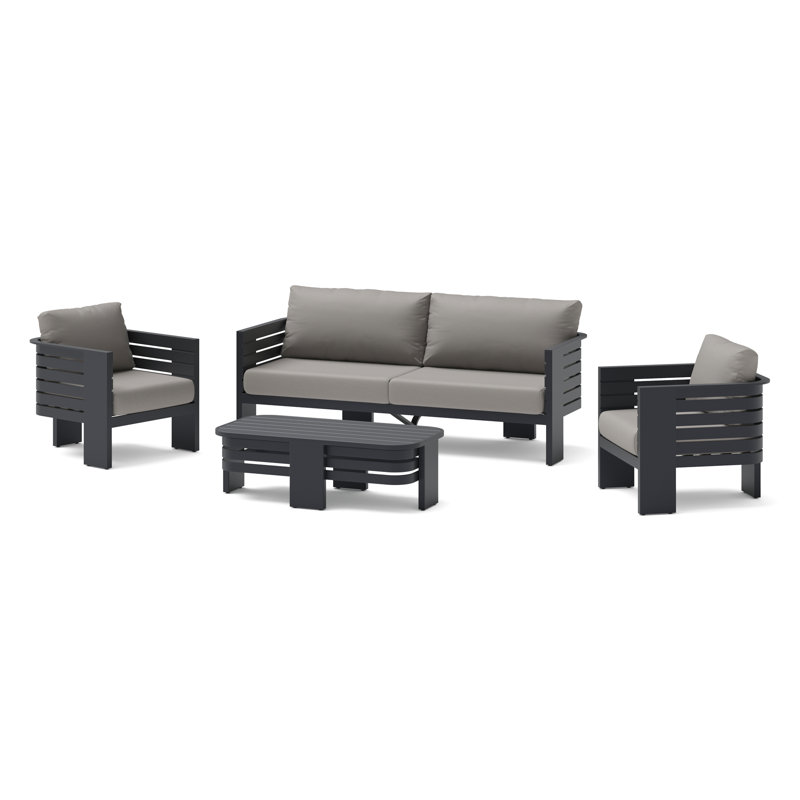 Quanise 4 Piece Outdoor Patio Seating Set With Aluminum Slat Coffee Table - Olefin Charcoal, Charcoal
