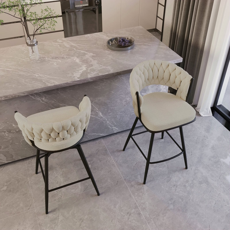 Ensemble de tabourets de bar 26 po en lin tissé avec tabourets de bar 26 po