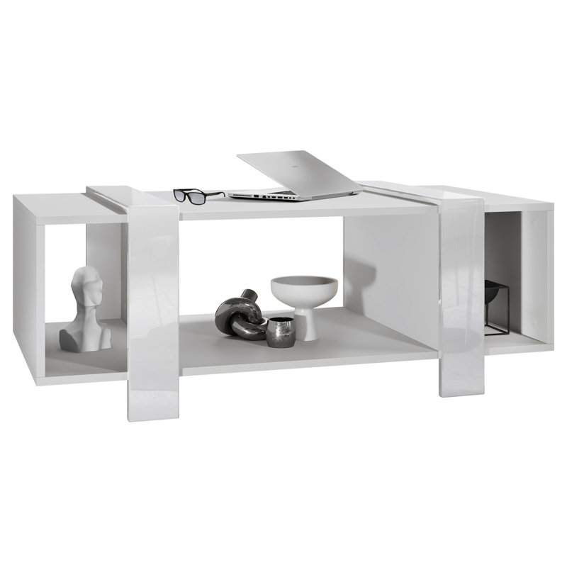 Bouirou Sled Coffee Table with Storage, White Matt/White High Gloss