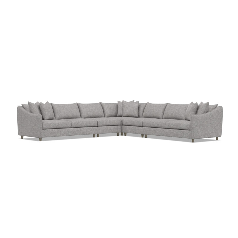 Joli Sectional, Light Gray Polyester, 32.5" H x 137.5" W x 137.5" D, Dark Brown Wood