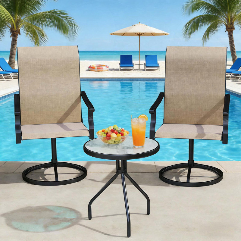 Set of 2 High-Back Swivel Mesh Patio Chairs (Brown), Brown