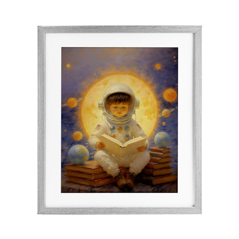 Astronaut Child Child, impression encadrée sous verre, conception par Angie Hawke, H 21 po x l 17 po, Cadre de ferme gris