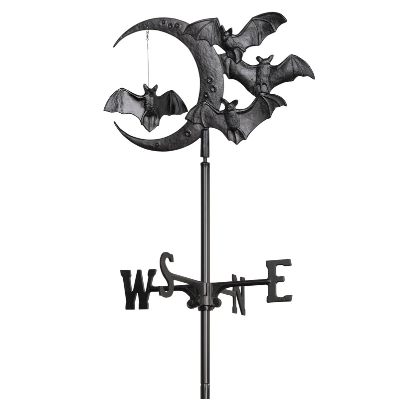 Black Aluminum Bat and Moon Garden Weathervane