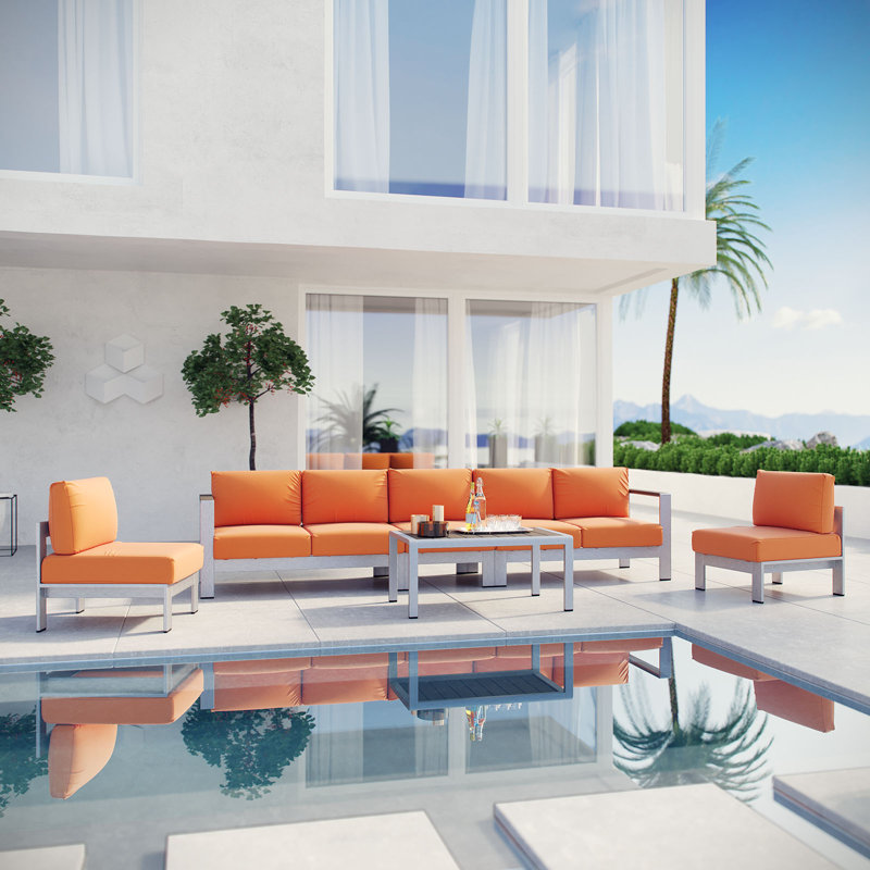 Shore 6 Piece Sectional Seating Group with Cushions, Orange