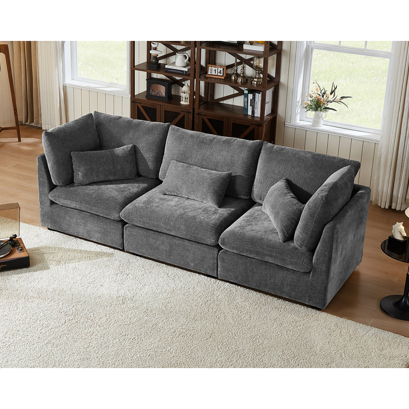 3 Seater Chenille Oversized Modular Sofa Extra Deep Cloud Corduroy Sectional Couch With Ottoman Chaise Fsc Certified Fluffy Sofa