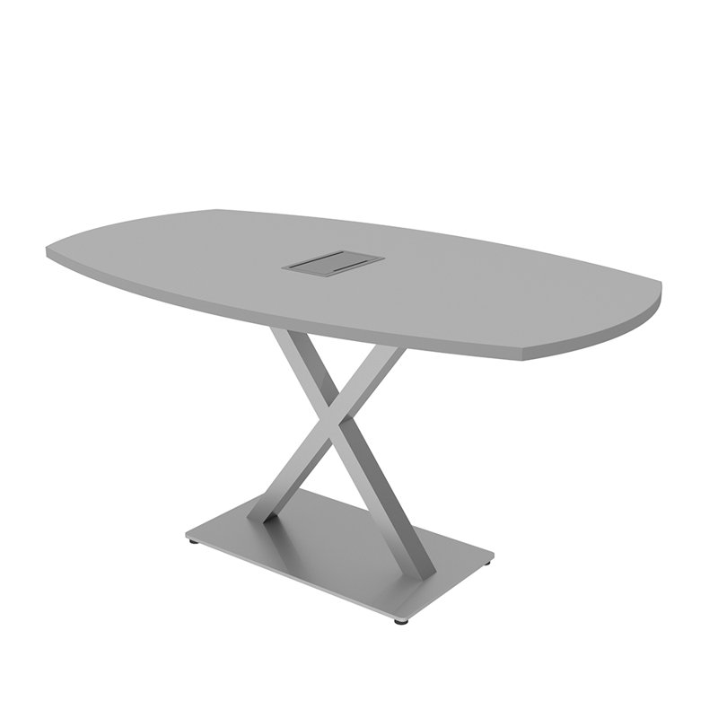 Table de conférence Pavert Arc Boat avec base en X en métal | Unité électrique, H 30 po x l 60 po x P 36 po, Brouillard gris