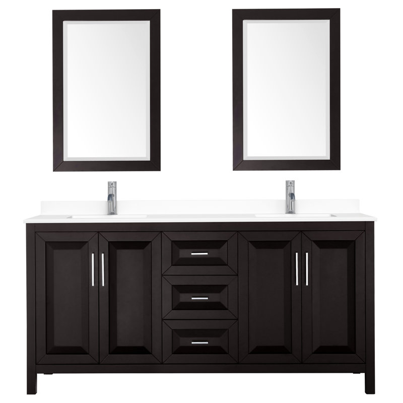 Daria 72'' W Double Vanity, Dark Espresso, Polished Chrome, White Cultured Marble