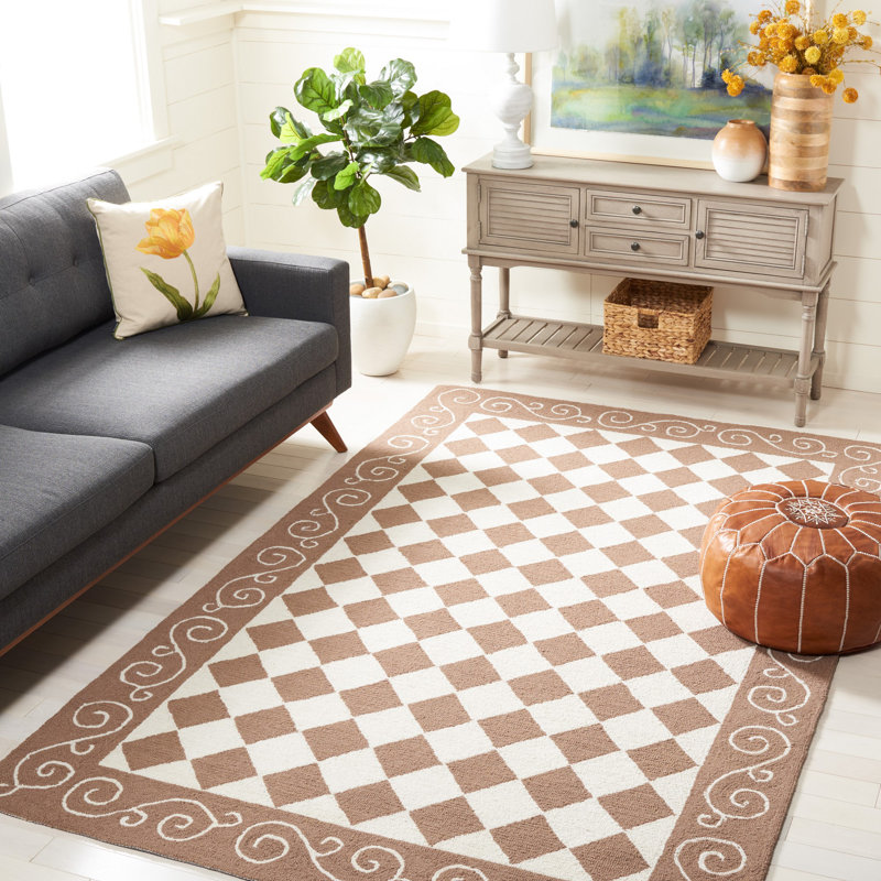 Tapis géométrique en laine crocheté à la main Brayton, Rectangle 6 pi x 9 pi