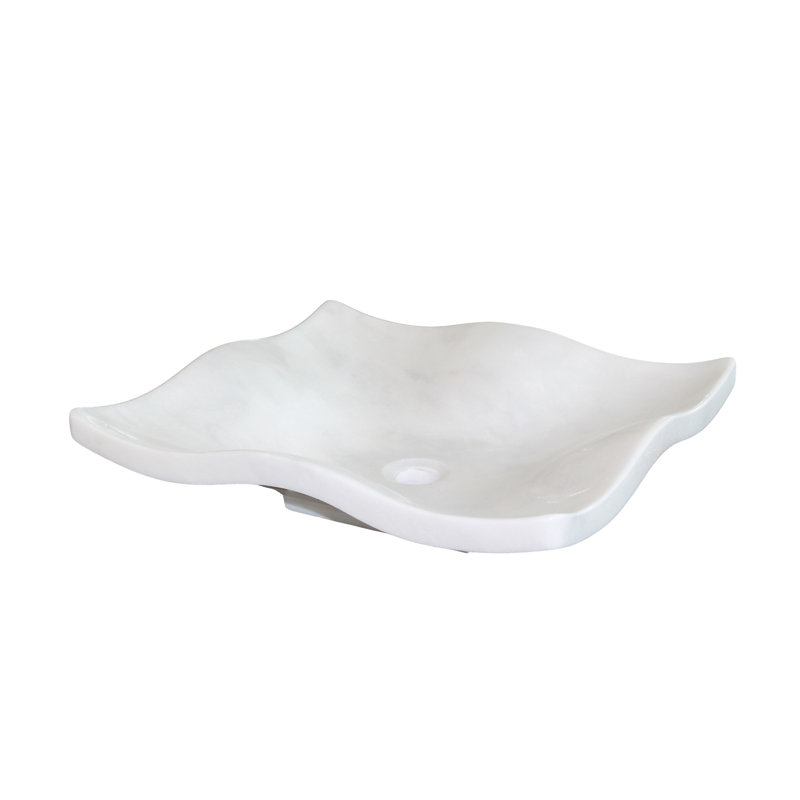 TashMart Flower Petal 17.5'' White Stone Rectangular Bathroom Sink