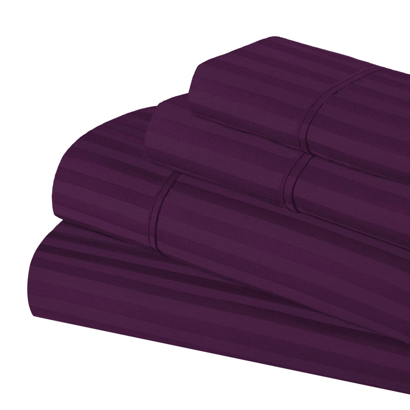 300 Thread Count Certified Egyptian Cotton Stripe Sheet Set, Ensemble de draps pour lit simple TG + 1 drap-hous, Moka