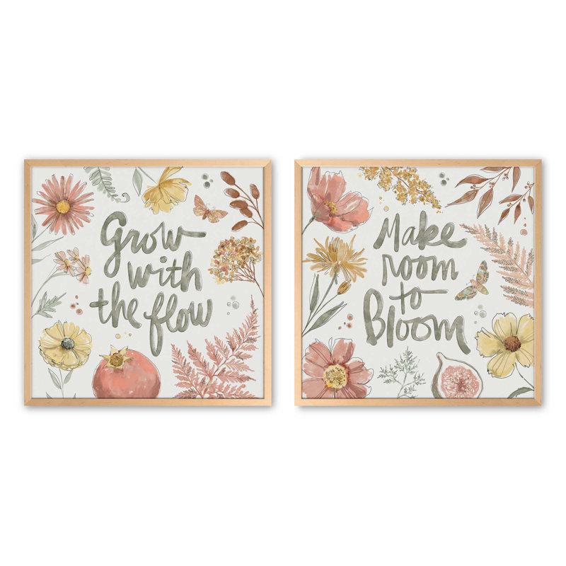 Ensemble de 2 pièces d'encouragement «Botanical Encouragement», Érable brut encadré, H 13,5 po x l 13,5 po